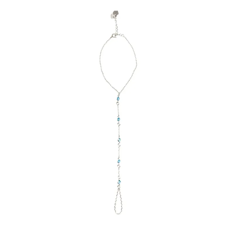 PULSEIRA COM ANEL ACRILICO AZUL  -PRATA 925