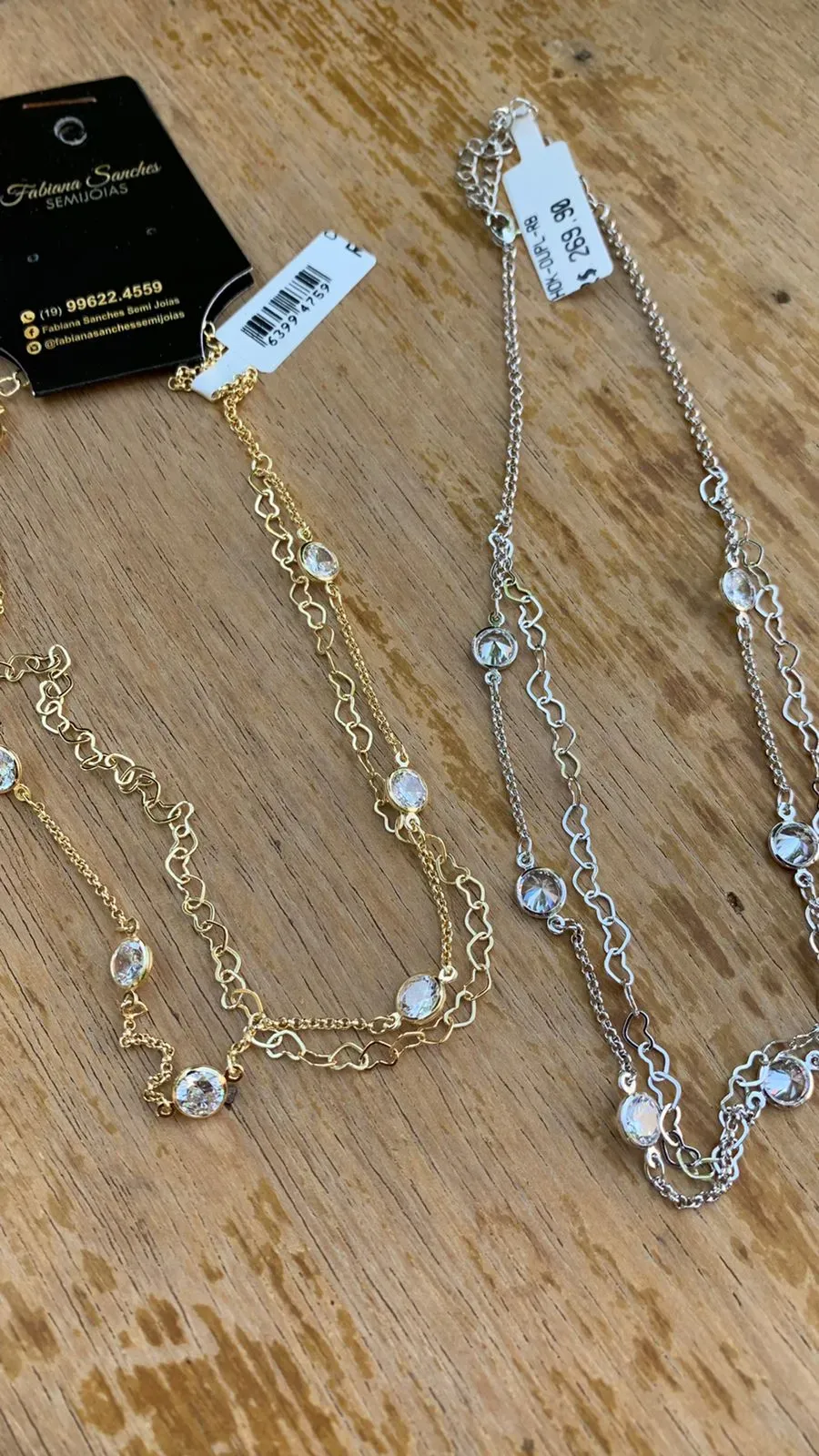 CHOKER DUPLO CORRENTE CORAÇÃO COM CORRENTE ELO PORTUGUÊS FINO E PONTO DE LUZ CRISTAL - BANHADO A OURO 18K