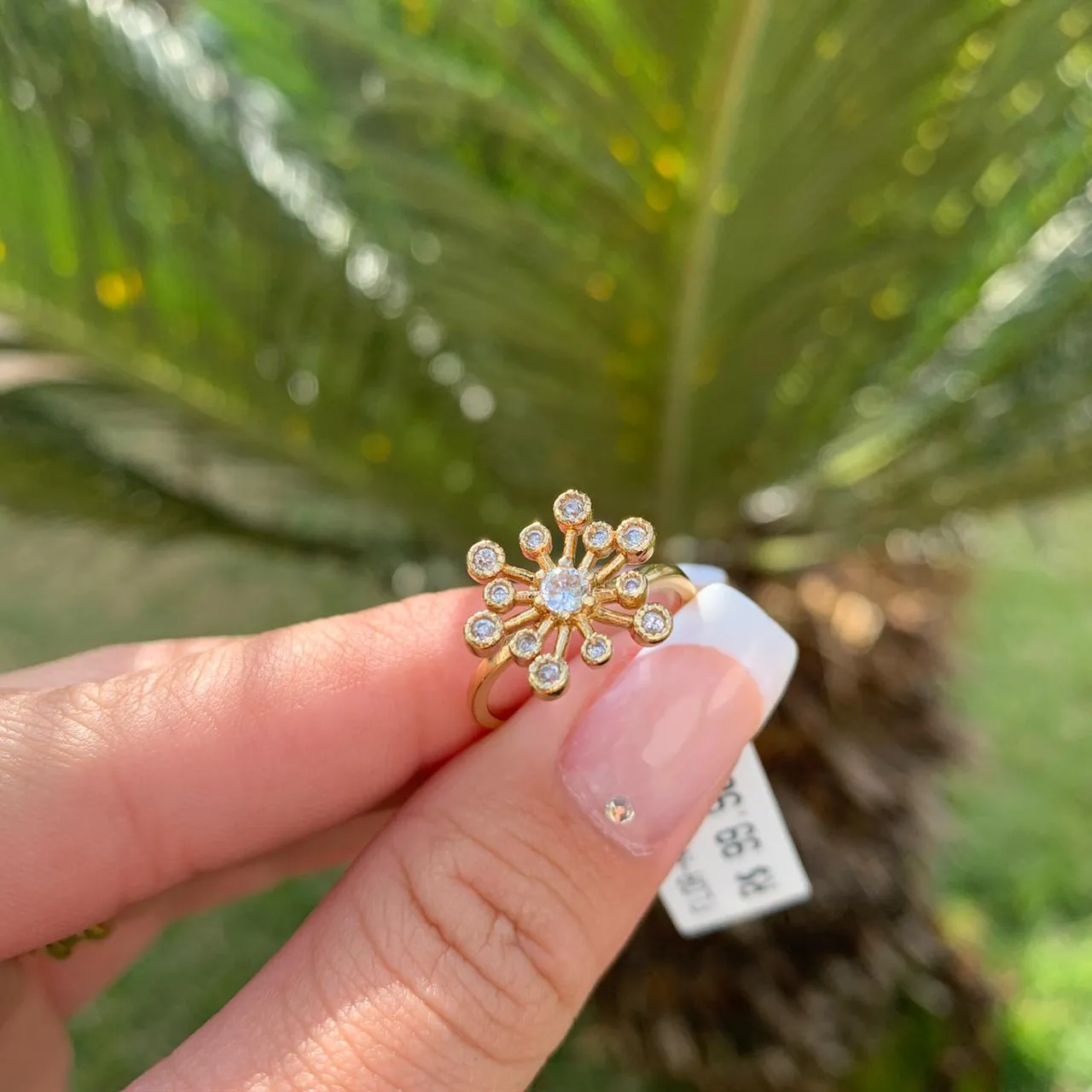 ANEL FLOR COM PINGOS DE ZIRCONIA Nº20-  BANHADO A OURO 18K