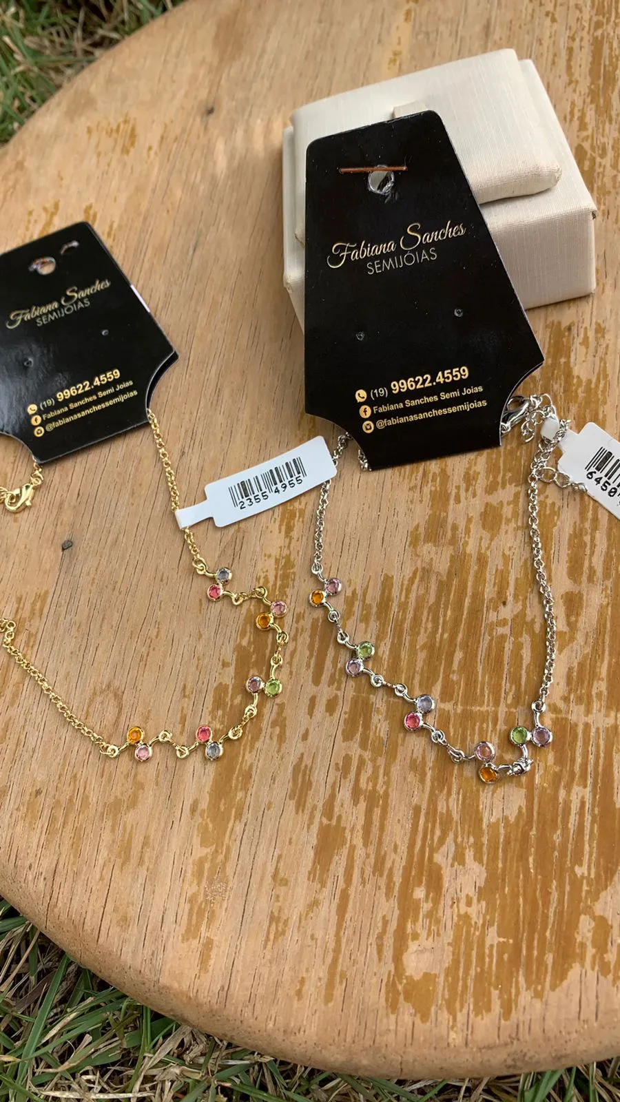 TORNOZELEIRA ELO PORTUGUÊS EXTRA FINO COM ZIRCONIA COLORS REDONDA  - BANHADO A OURO 18K