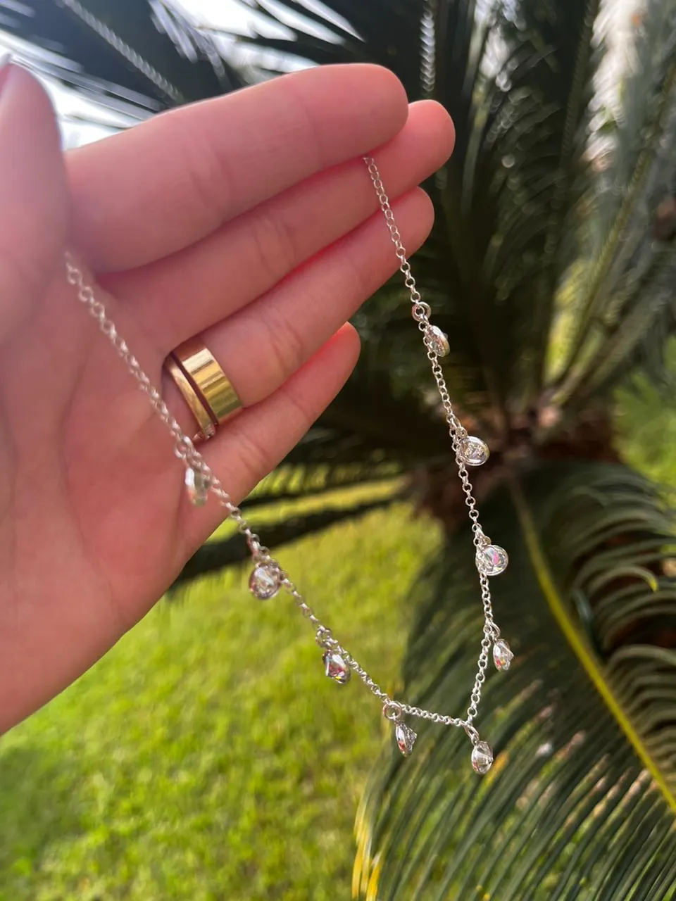 CHOKER ELO PORTUGUÊS COM PONTO DE LUZ PENDURADO - PRATA 925