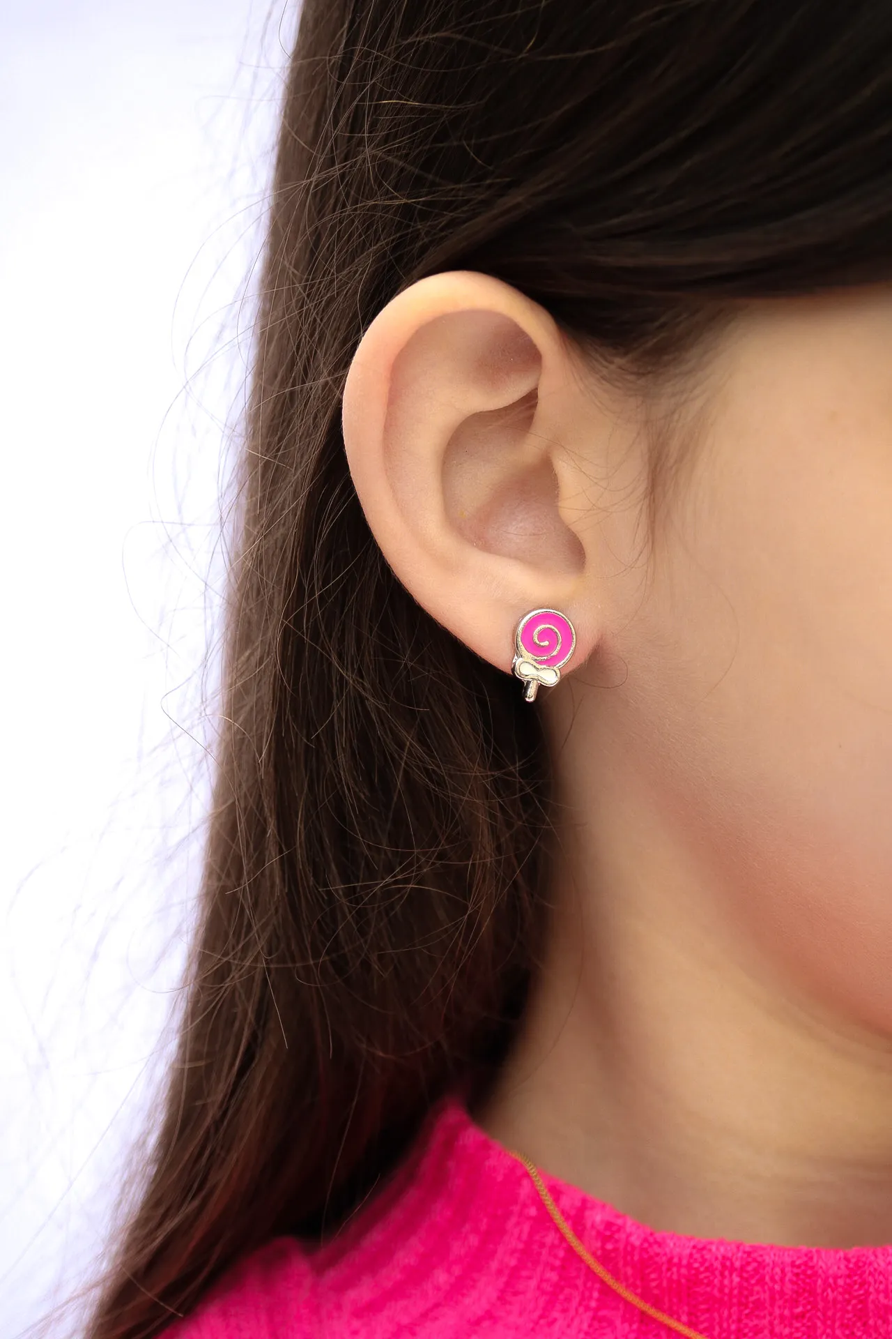 BRINCO INFANTIL PIRULITO RESINADO PINK -BANHADO A OURO 18K