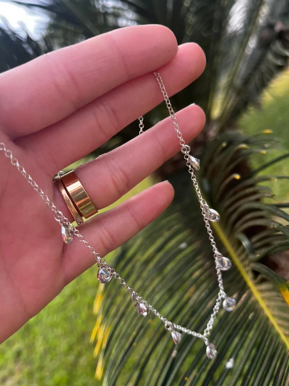 CHOKER ELO PORTUGUÊS COM PONTO DE LUZ PENDURADO - PRATA 925