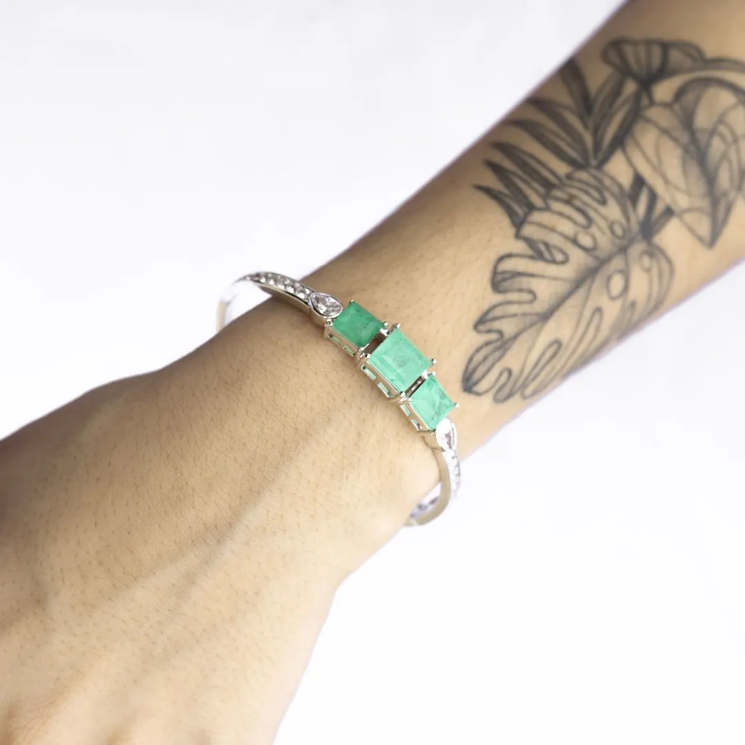 BRACELETE PEDRA FUSION VERDE ÁGUA -BANHADO A RÓDIO BTRANCO