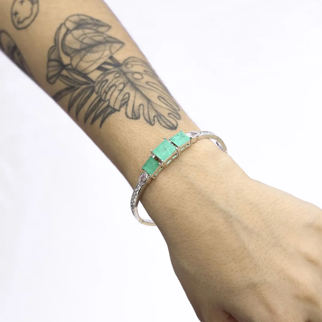 BRACELETE PEDRA FUSION VERDE ÁGUA -BANHADO A RÓDIO BTRANCO