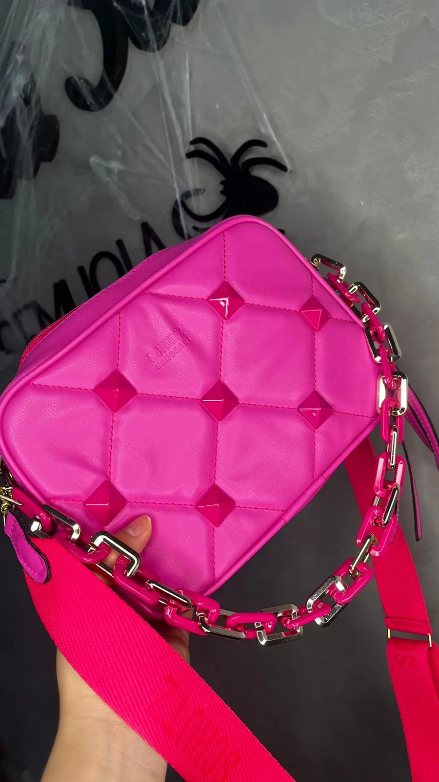 BOLSA REPLICA SCHUTZ PINK COM CORRENTE C/ ALÇA