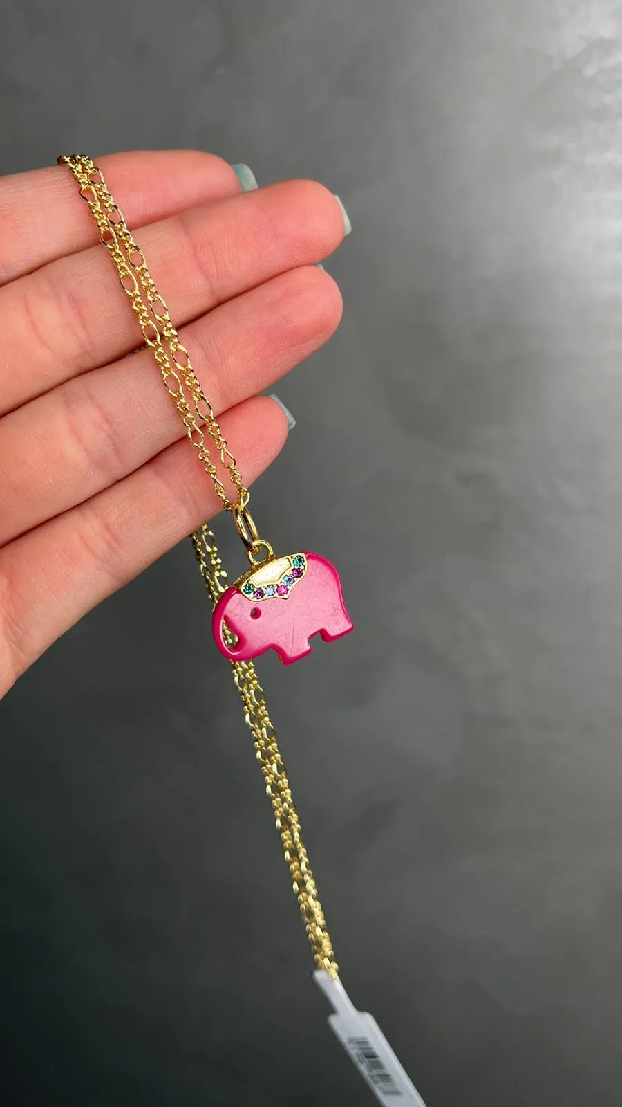 CORRENTE 3X1 ELEFANTE PINK COM ZIRCONIA COLORS -BANHADO A OURO 18KC