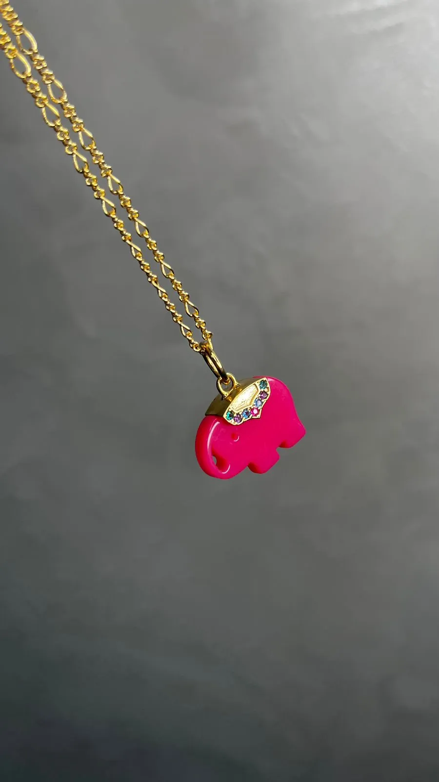 CORRENTE 3X1 ELEFANTE PINK COM ZIRCONIA COLORS -BANHADO A OURO 18KC