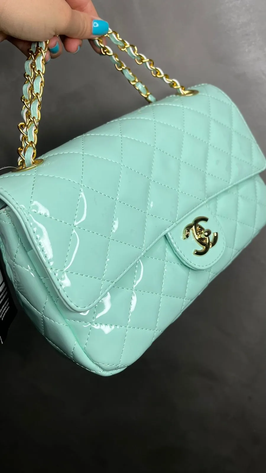 BOLSA REPLICA CHANEL VERDE AGUA COM ALÇA