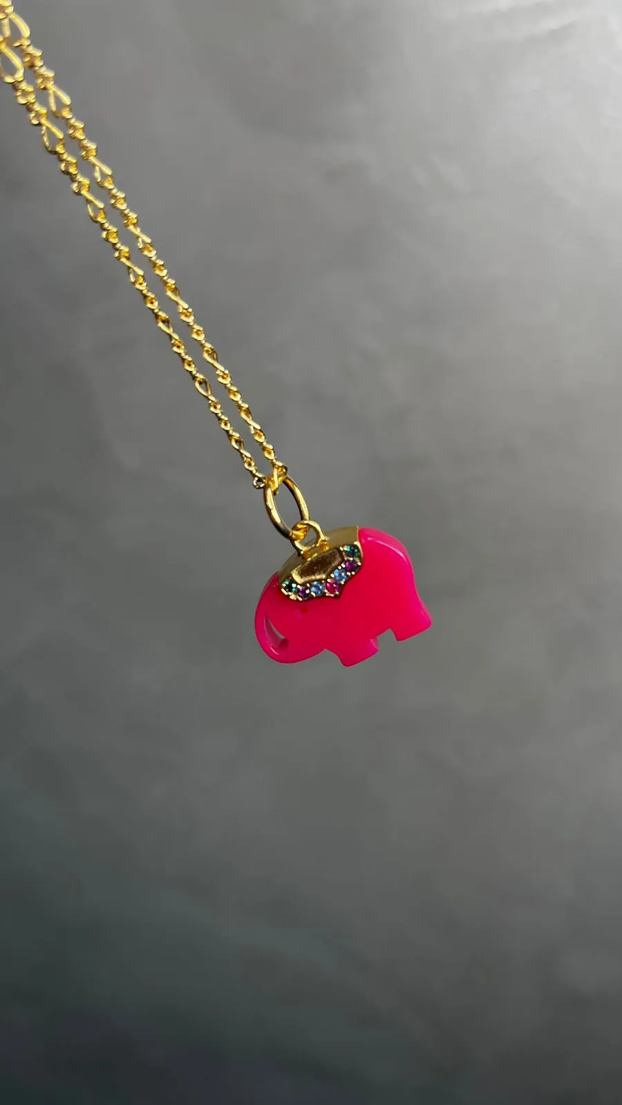 CORRENTE 3X1 ELEFANTE PINK COM ZIRCONIA COLORS -BANHADO A OURO 18KC