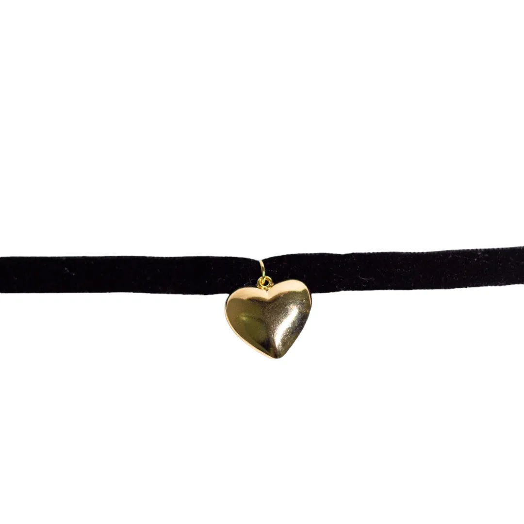 CHOKER DE PANO COM CORAÇÕES LISO E EXTENSOR - BANHADO A OURO 18K