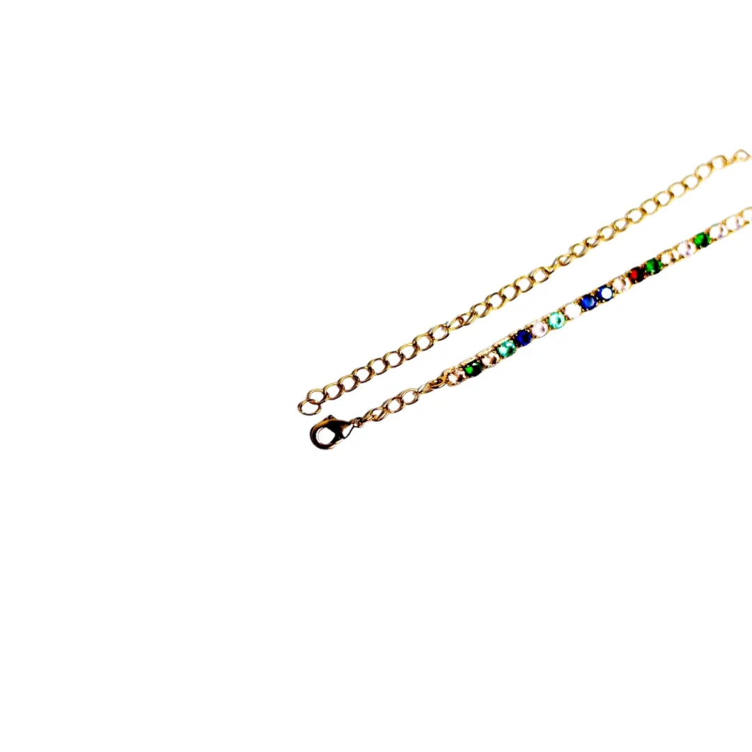 CHOKER RIVIERA PEDRA COLORS COM EXTENSOR- BANHADO A OURO 18K