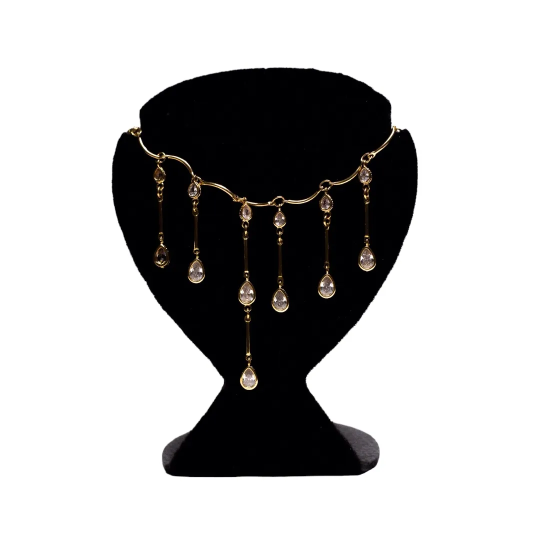 CHOKER PALITO COM GOTAS CRISTAL PENDURADAS COM EXTENSOR- BANHADO A OURO 18K