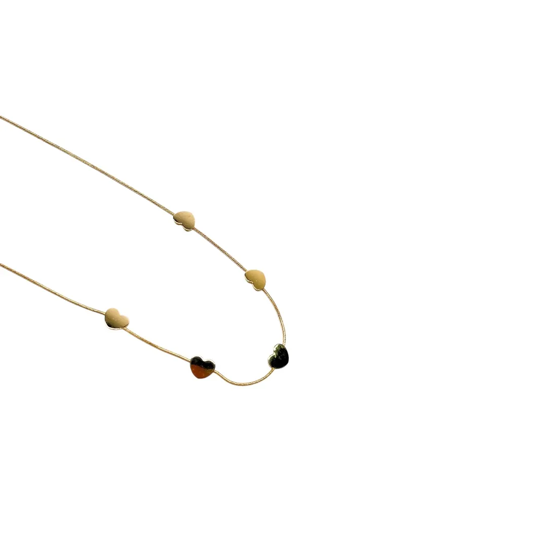 CHOKER RABO DE RATO COM CORAÇÕES LISO E EXTENSOR - BANHADO A OURO 18K