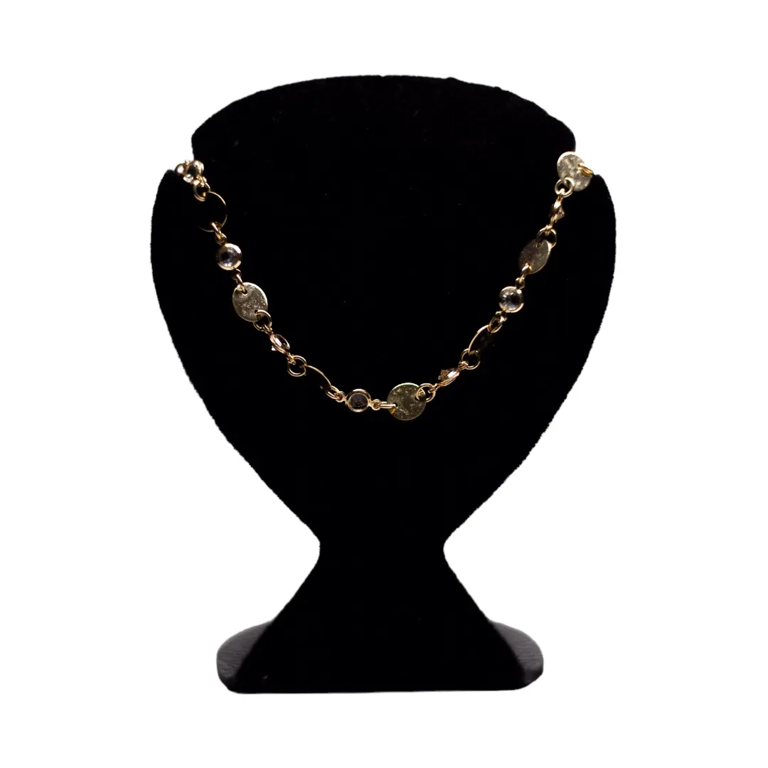 CHOKER CORRENTE MEDALHAS COM PONTOS DE LUZ ZIRCO. COM EXTENSOR - BANHADO A OURO 18K