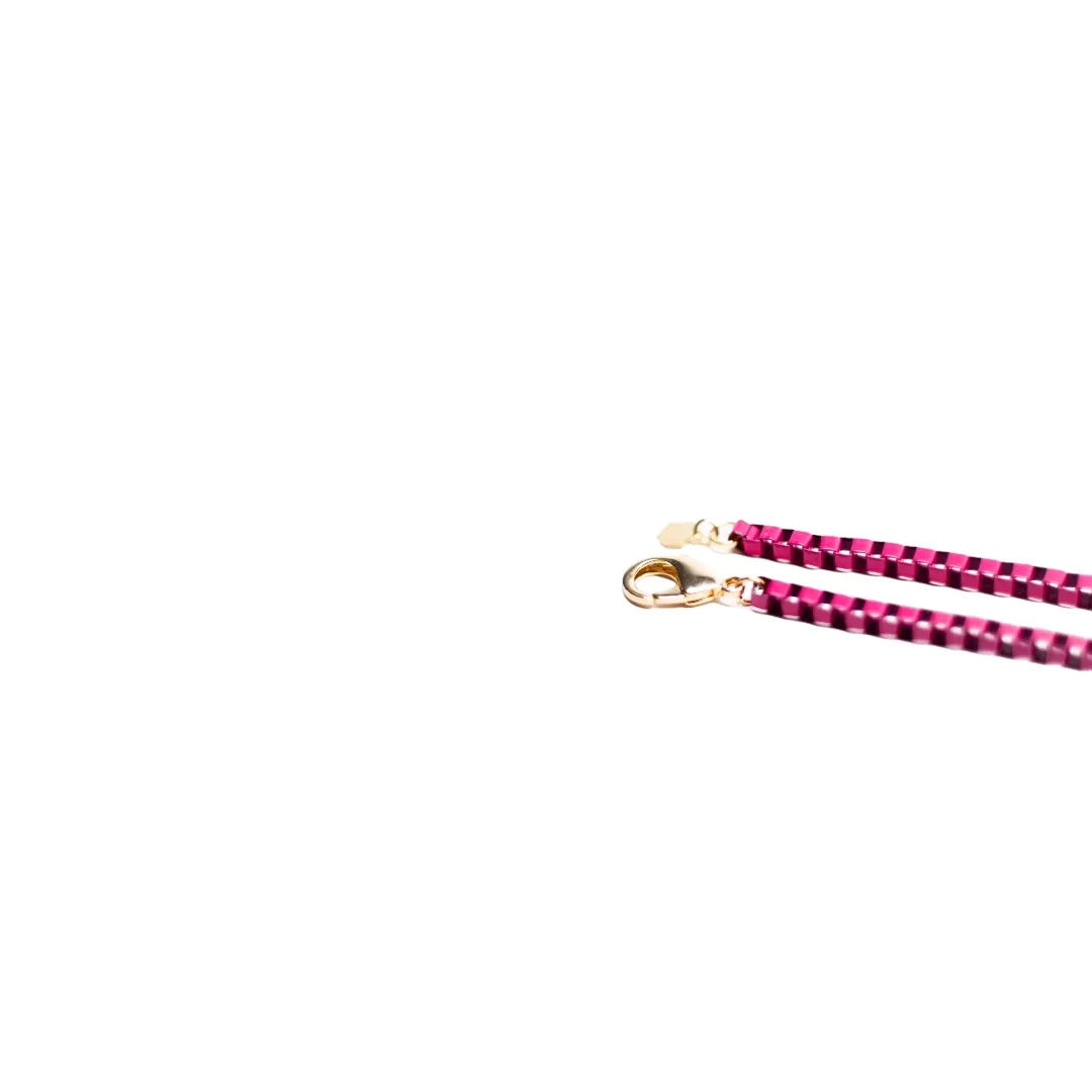 CORRENTE NEON ELO QUADRADO GROSSO RESINA PINK  - BANHADO A OURO 18K