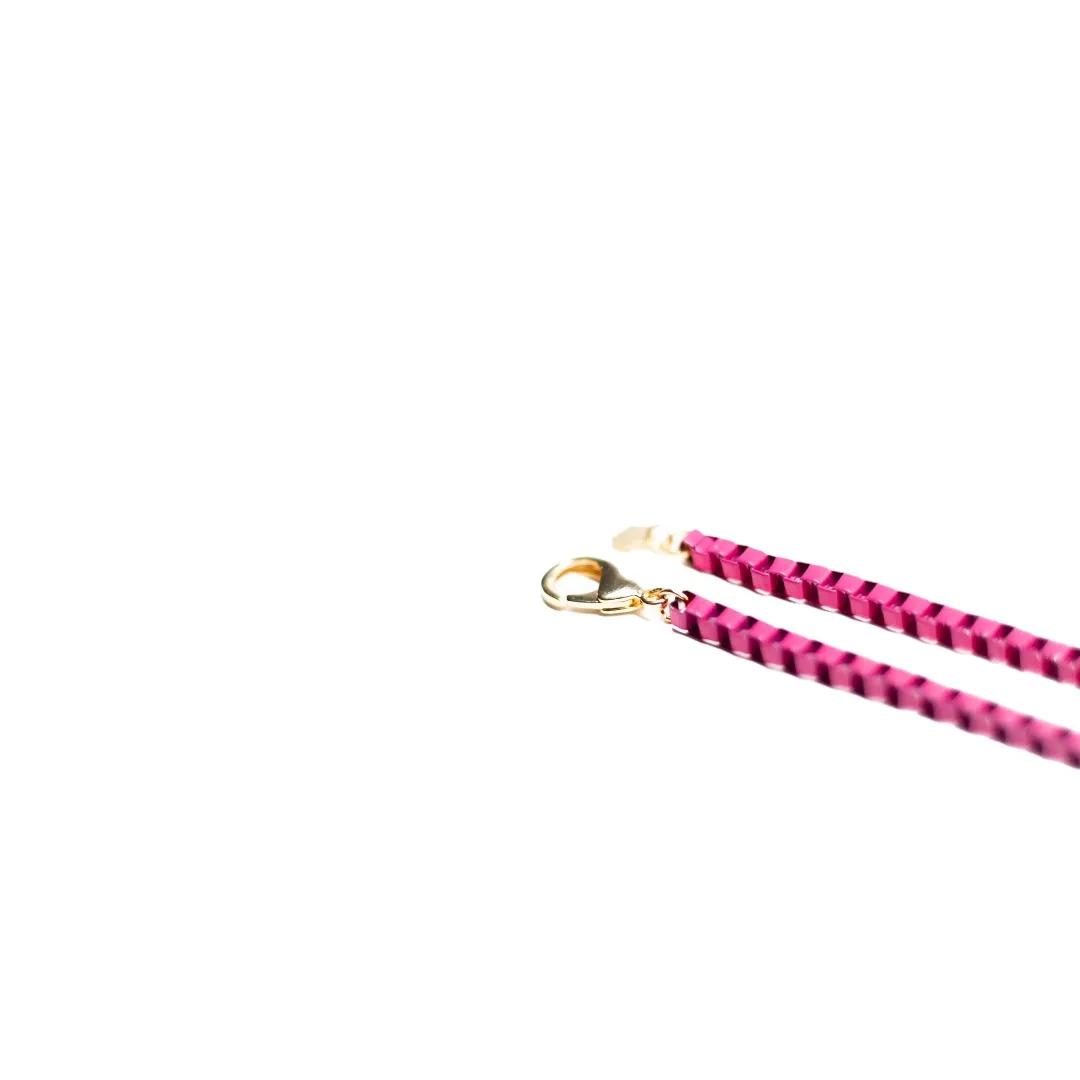 CORRENTE NEON ELO QUADRADO GROSSO RESINA PINK  - BANHADO A OURO 18K