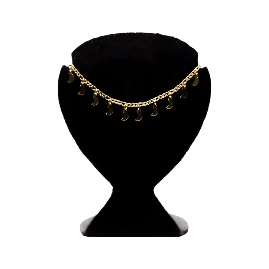 CHOKER 3X1 LUA PENDURADA COM EXTENSOR  - BANHADO A OURO 18K