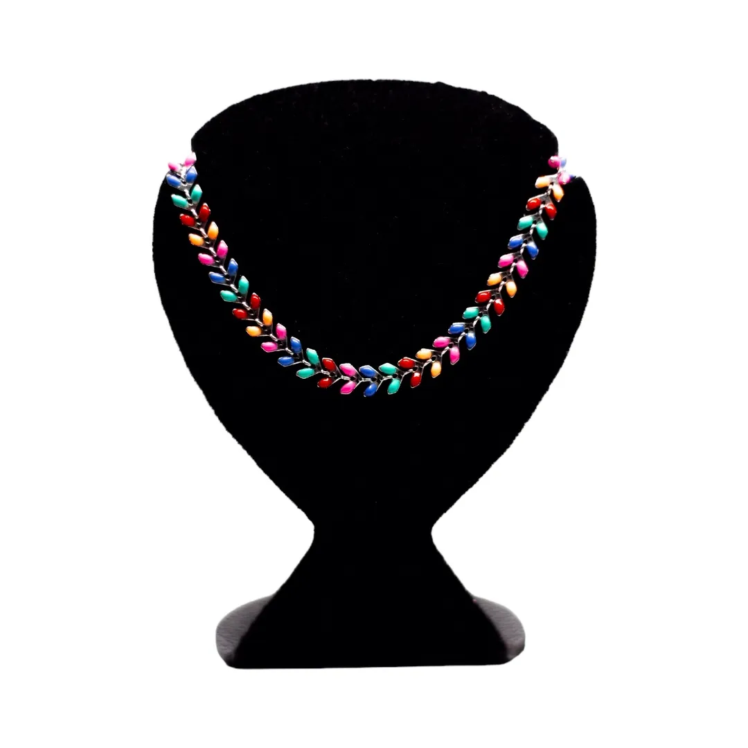 CHOKER FOLHA NEON COLORS COM EXTENSOR - BANHADO A RÓDIO BRANCO