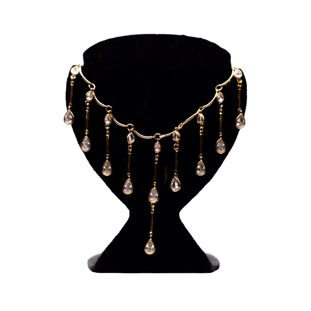 CHOKER PALITO COM GOTAS CRISTAL PENDURADAS COM EXTENSOR- BANHADO A OURO 18K