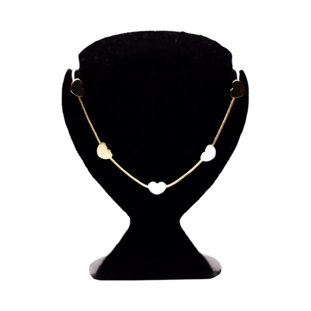 CHOKER RABO DE RATO COM CORAÇÕES LISO E EXTENSOR - BANHADO A OURO 18K