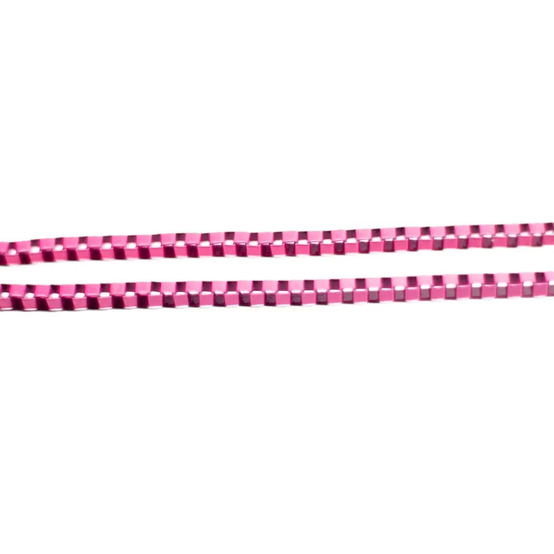 CORRENTE NEON ELO QUADRADO GROSSO RESINA PINK  - BANHADO A OURO 18K