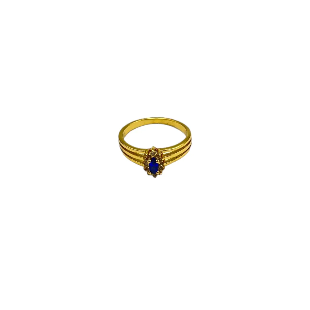 ANEL PEDRA OVAL AZUL  COM ZIRCONIA Nª19 - BANHADO A OURO 18K