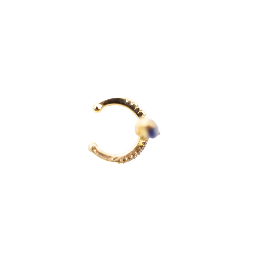 PIERCING FAKE FILEIRA ZIRCONIA CRISTAL E PEDRA AZUL - BANHADO A OURO 18K