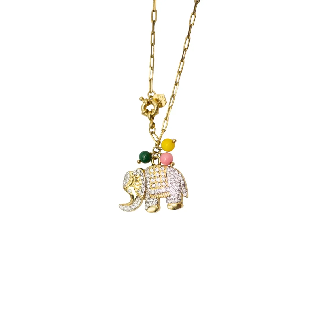 CORRENTE CARTHIE ELEFANTE CRAVEJADO COM MISSANGA COLORS - BANHADO A OURO 18K