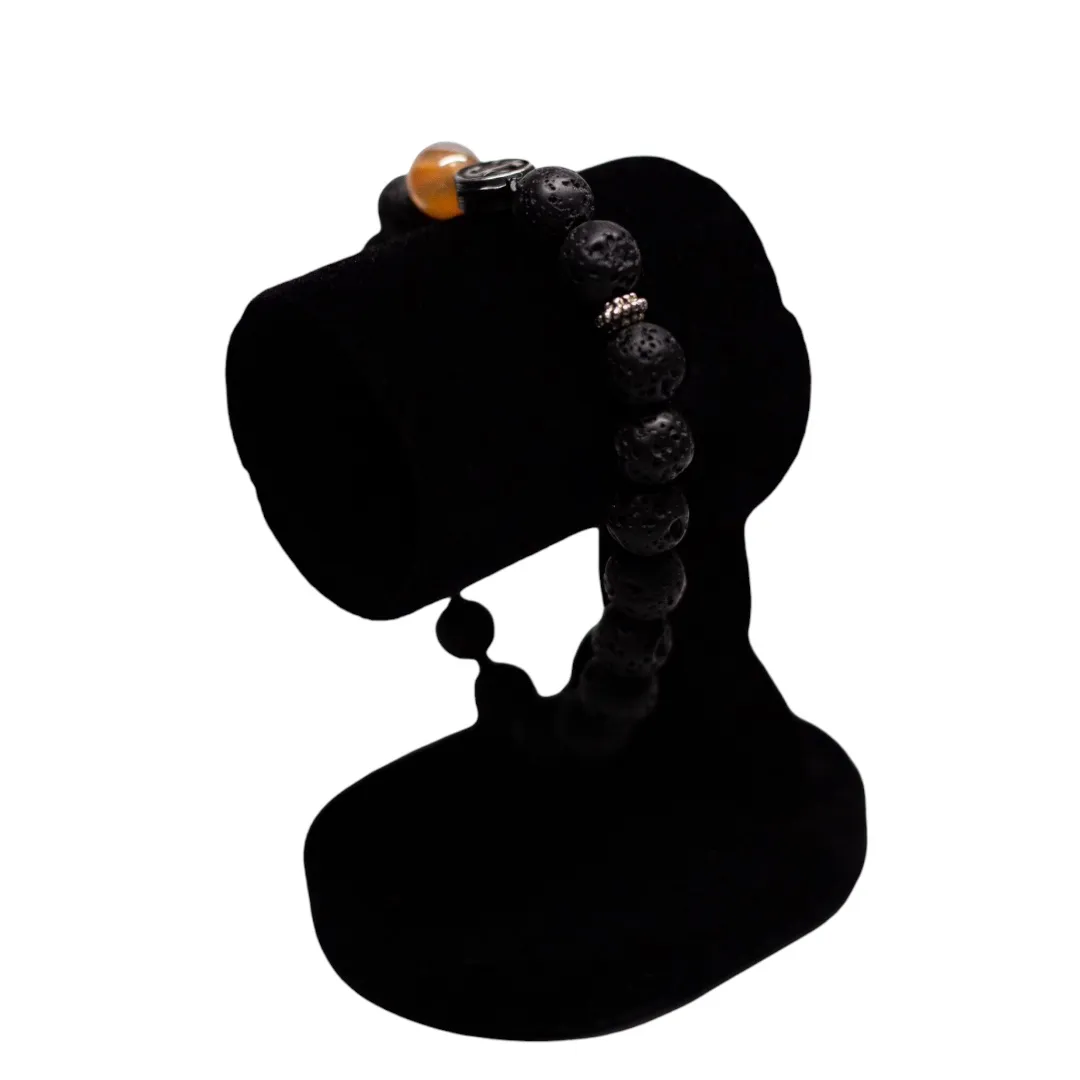 PULSEIRA MASCULINA BOLINHAS VULCÂNICAS FOSCA COM ADORNOS E PINGENTE ANGORA,BOLINHA MARMORIZADA LARANJA