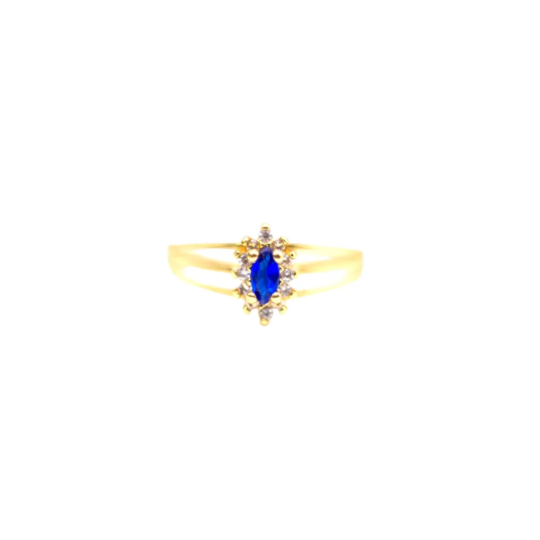 ANEL PEDRA OVAL AZUL  COM ZIRCONIA Nª19 - BANHADO A OURO 18K