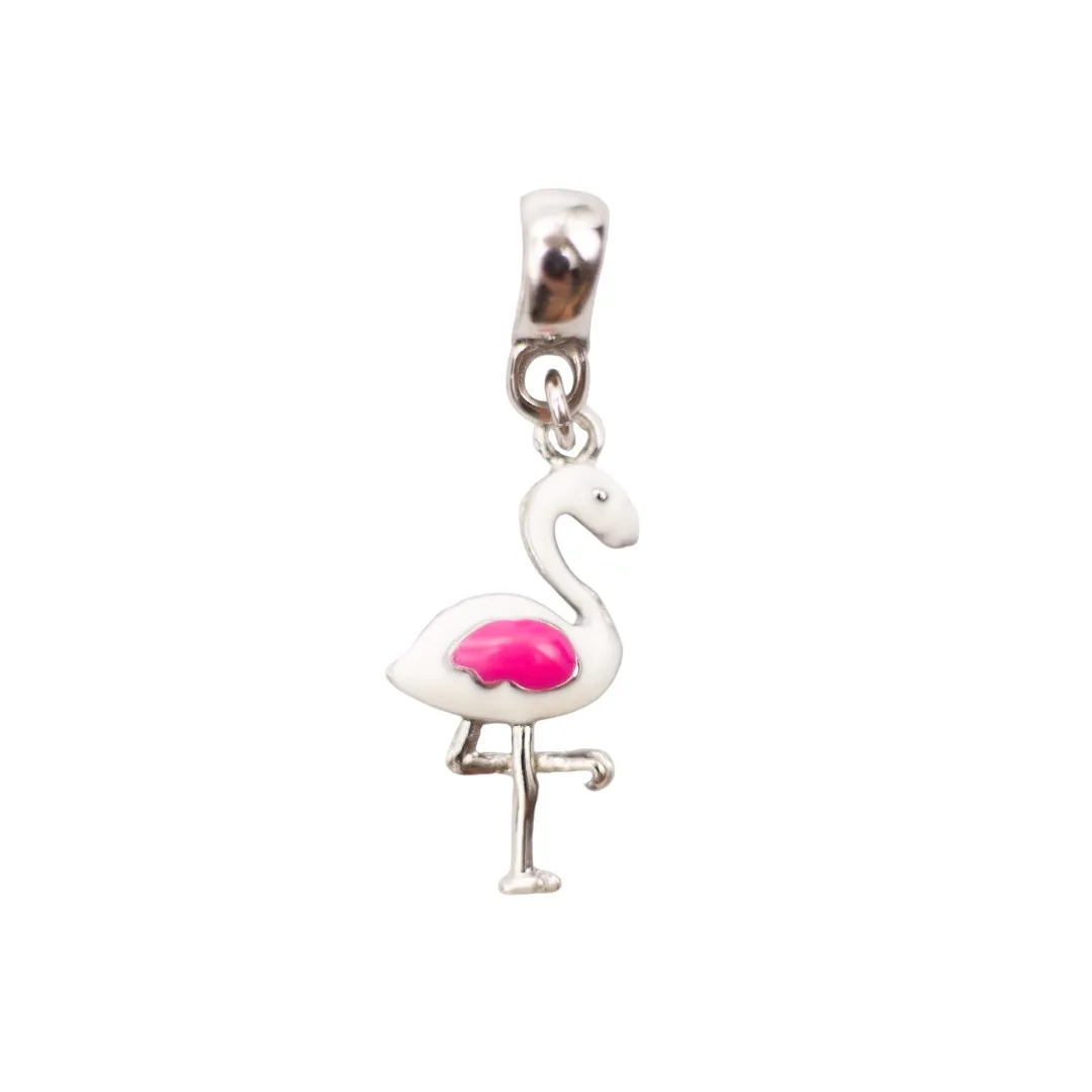 BERLOQUE FLAMINGO RESINADO BRANCO COM PINK-  BANHADO A RÓDIO BRANCO