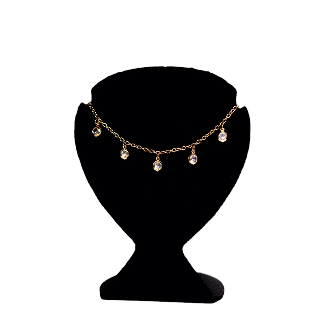 CHOKER BOLINHA ZIRCONIA PENDURADA CRISTAL COM EXTENSOR- BANHADO A OURO 18K