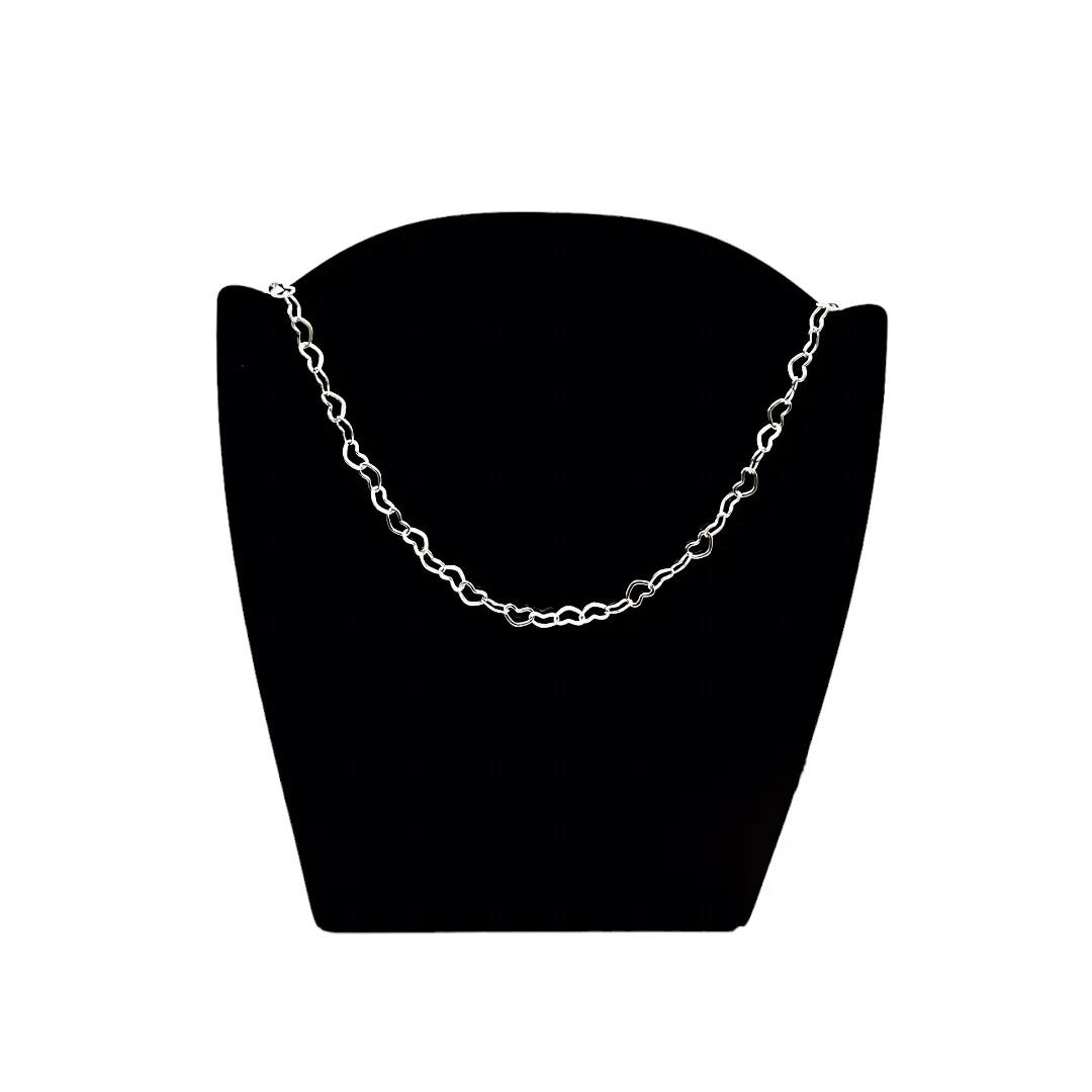 CHOKER CORAÇÃO VAZADO 45CM -BANHADO A RÓDIO BRANCO