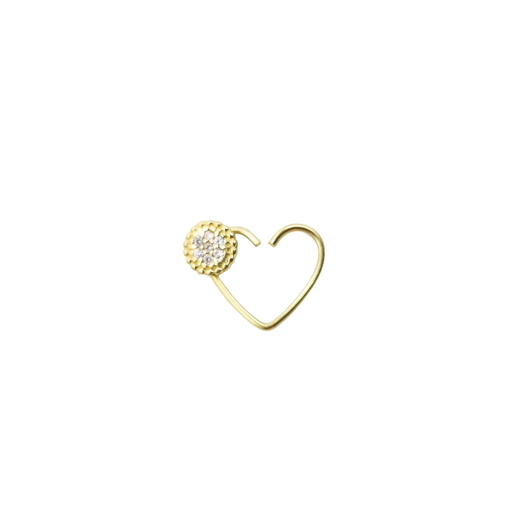 PIERCING ARGOLA CORAÇÃO COM BOLINHA CRAVEJADA ZIRCONIA LADO DIREITO- BANHADO A OURO 18K