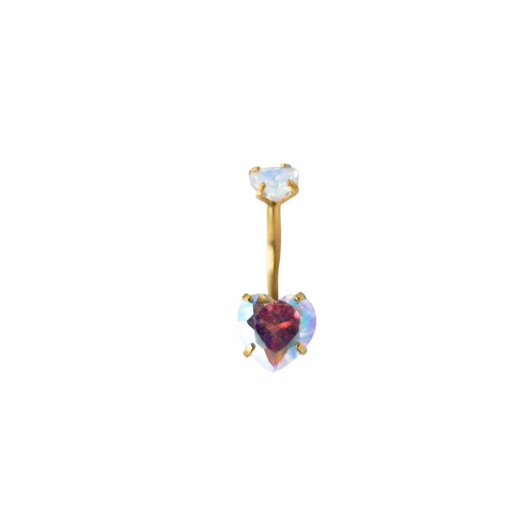 PIERCING DE UMBIGO BASE CORAÇÃO ZIRCONIA FRUTA-COR  -  BANHADO A OURO 18K