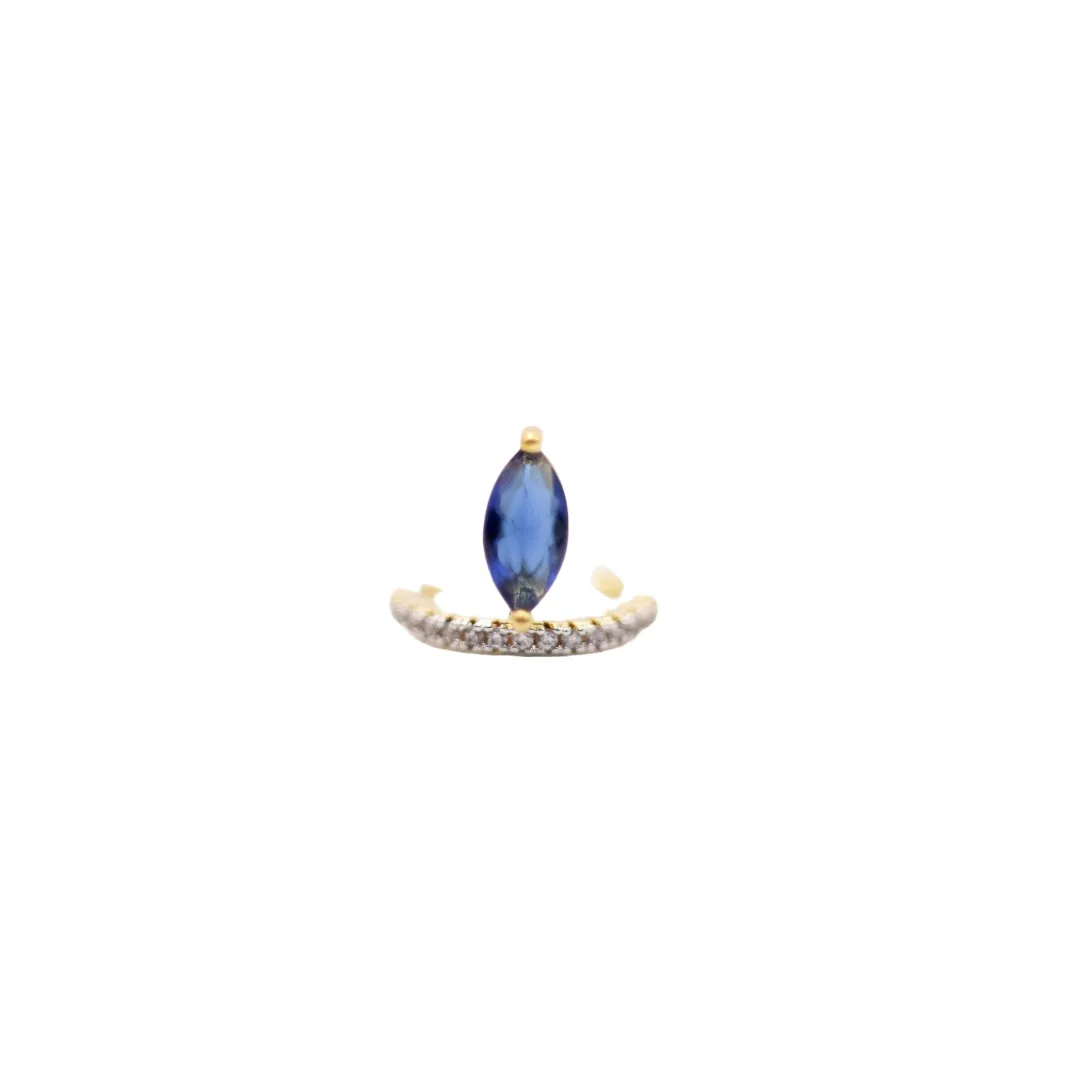 PIERCING FAKE FILEIRA ZIRCONIA CRISTAL E PEDRA AZUL - BANHADO A OURO 18K