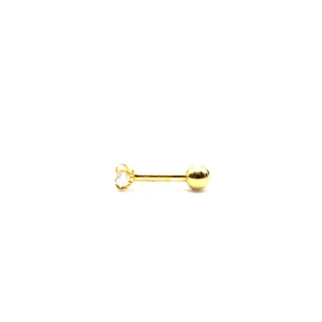 PIERCING PINO PONTO DE LUZ ZIRCONIA FRONTAL COM TARRACHA BOLINHA 6MM -  BANHADO OURO 18K