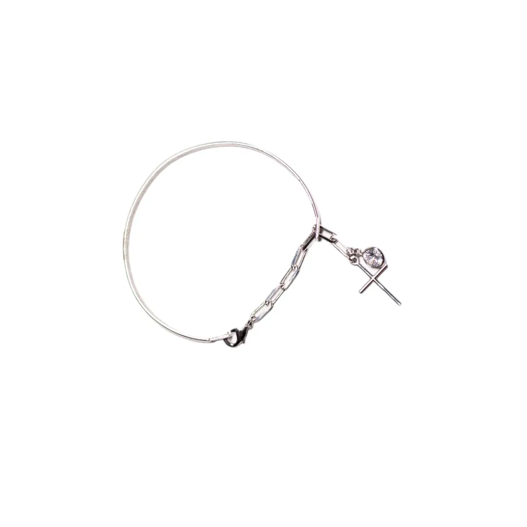 BRACELETE CRUZ ZIRCONIA - BANHADO A RÓDIO BRANCO