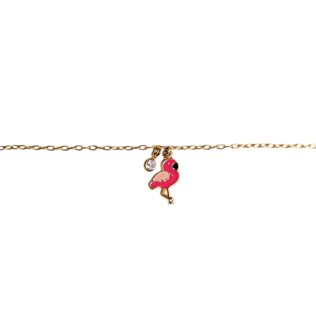 PULSEIRA INFANTIL FLAMINGO PINK  - BANHADO A OURO 18K,