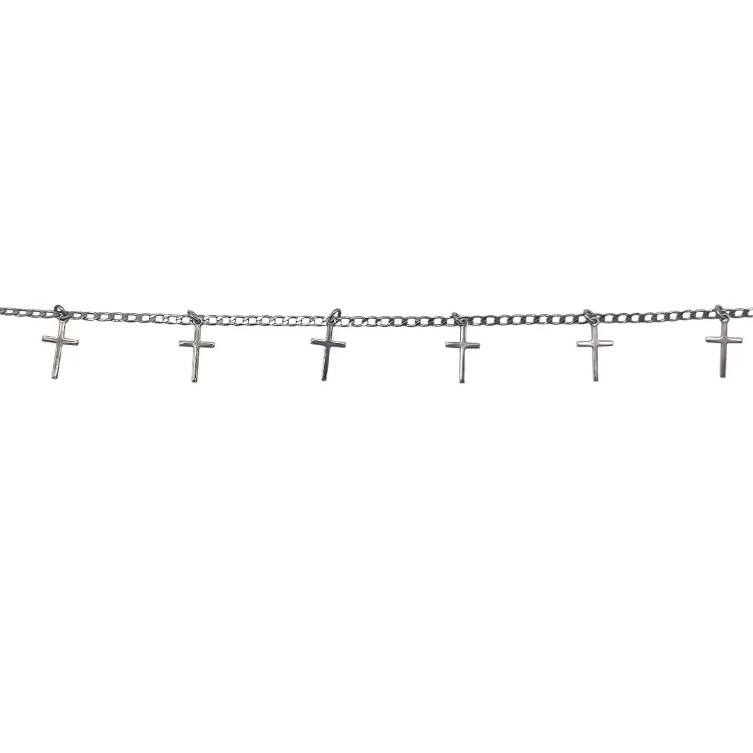 CHOKER CRUZ PEQUENA PENDURADA 1X1 COM EXTENSOR- BANHADO A RÓDIO NEGRO