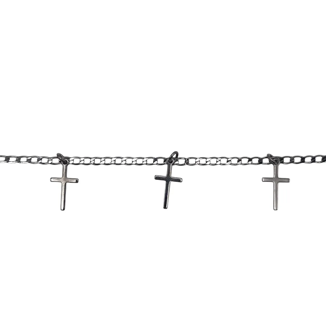 CHOKER CRUZ PEQUENA PENDURADA 1X1 COM EXTENSOR- BANHADO A RÓDIO NEGRO