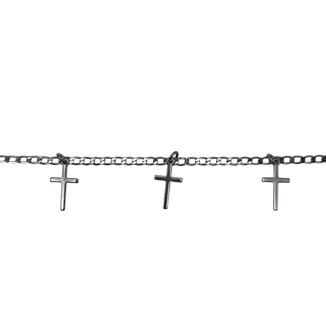 CHOKER CRUZ PEQUENA PENDURADA 1X1 COM EXTENSOR- BANHADO A RÓDIO NEGRO