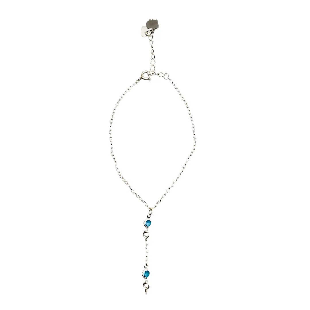 PULSEIRA COM ANEL ACRILICO AZUL  -PRATA 925