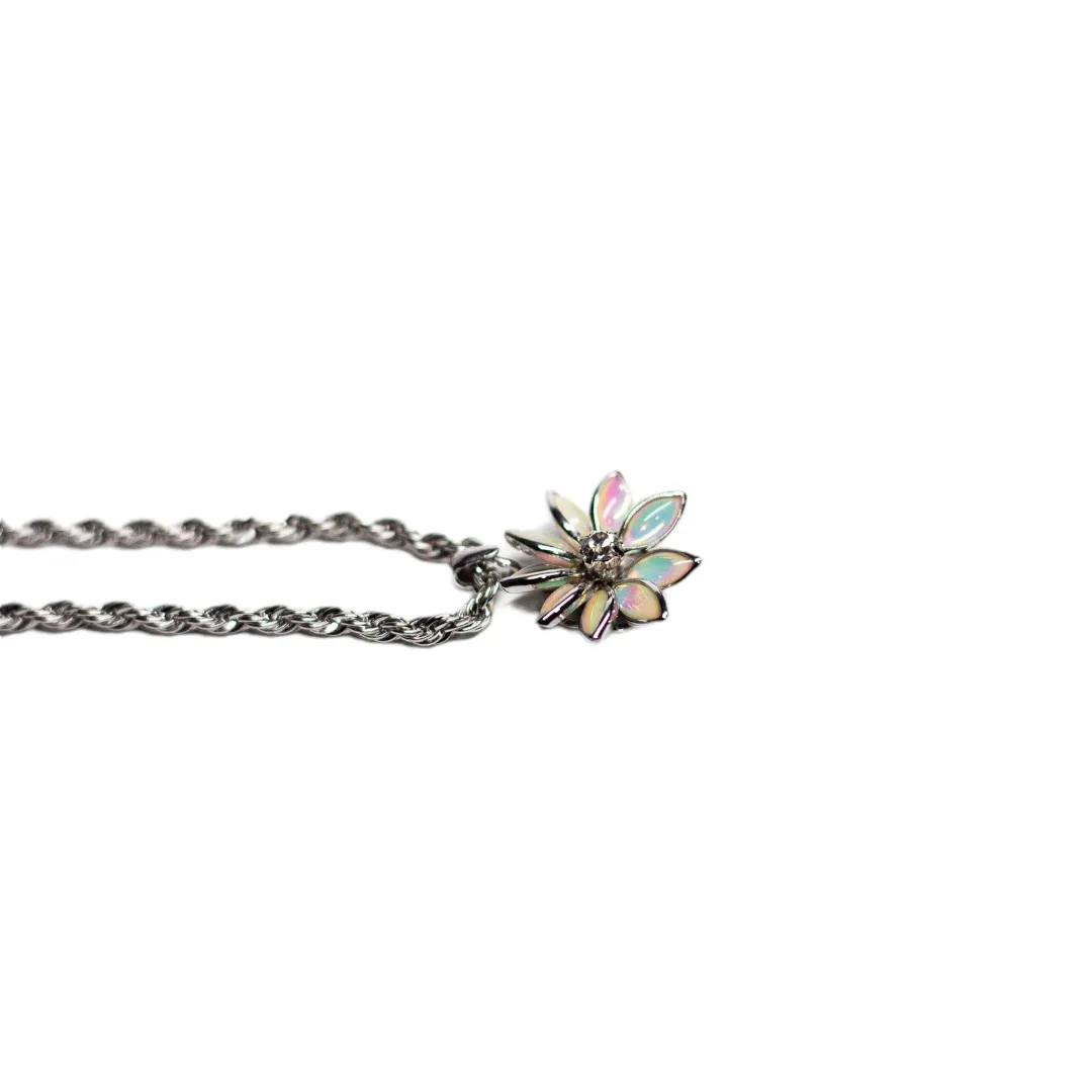 PULSEIRA CORDÃO BAIANO COM FLOR DE LOTUS FRUTA COR  - BANHADO A RÓDIO BRANCO