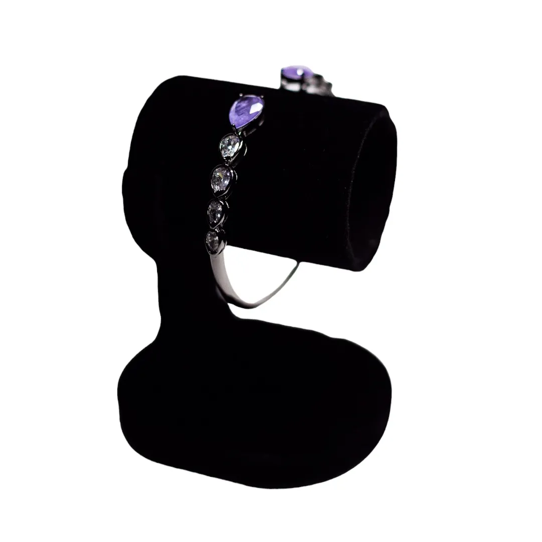 BRACELETE PEDRA FUSION ROXO  - BANHADO A RÓDIO NEGRO