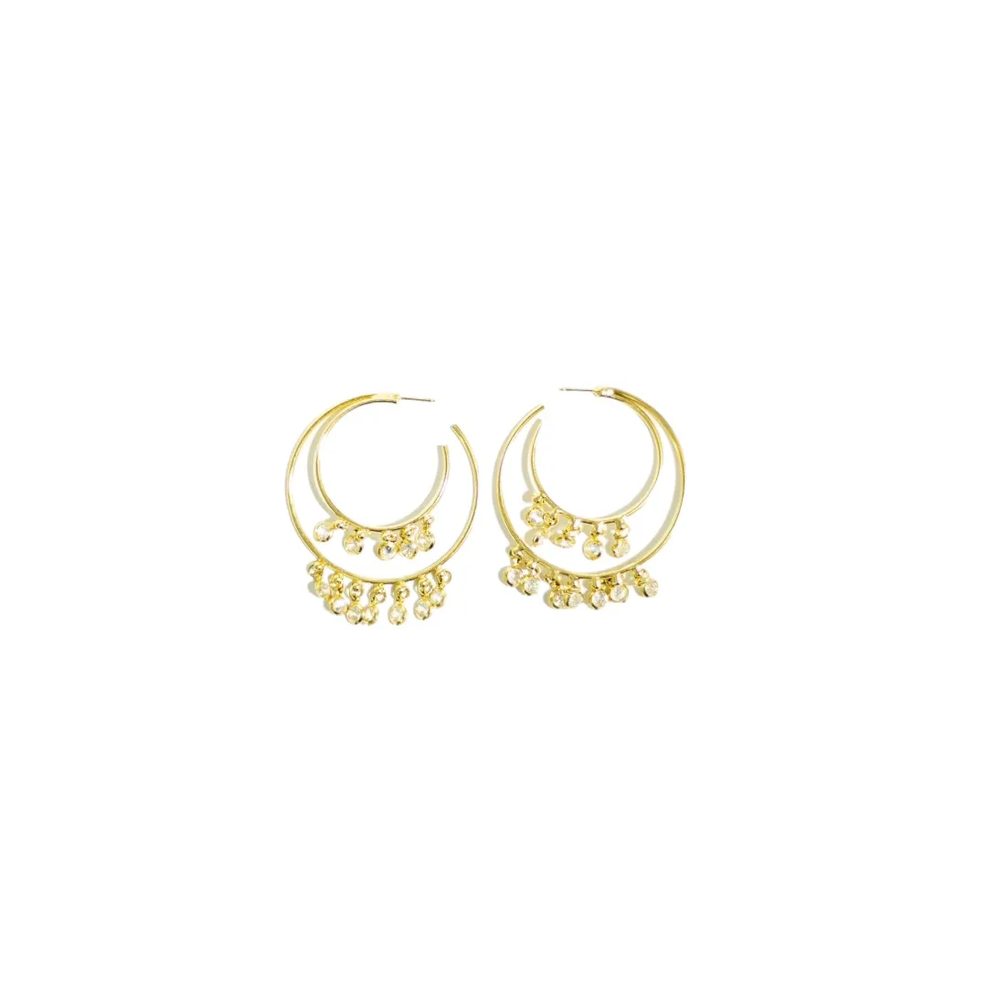 ARGOLA DUPLA COM PONTO DE LUZ ZIRCONIA CRISTAL  - BANHADO A OURO 18K