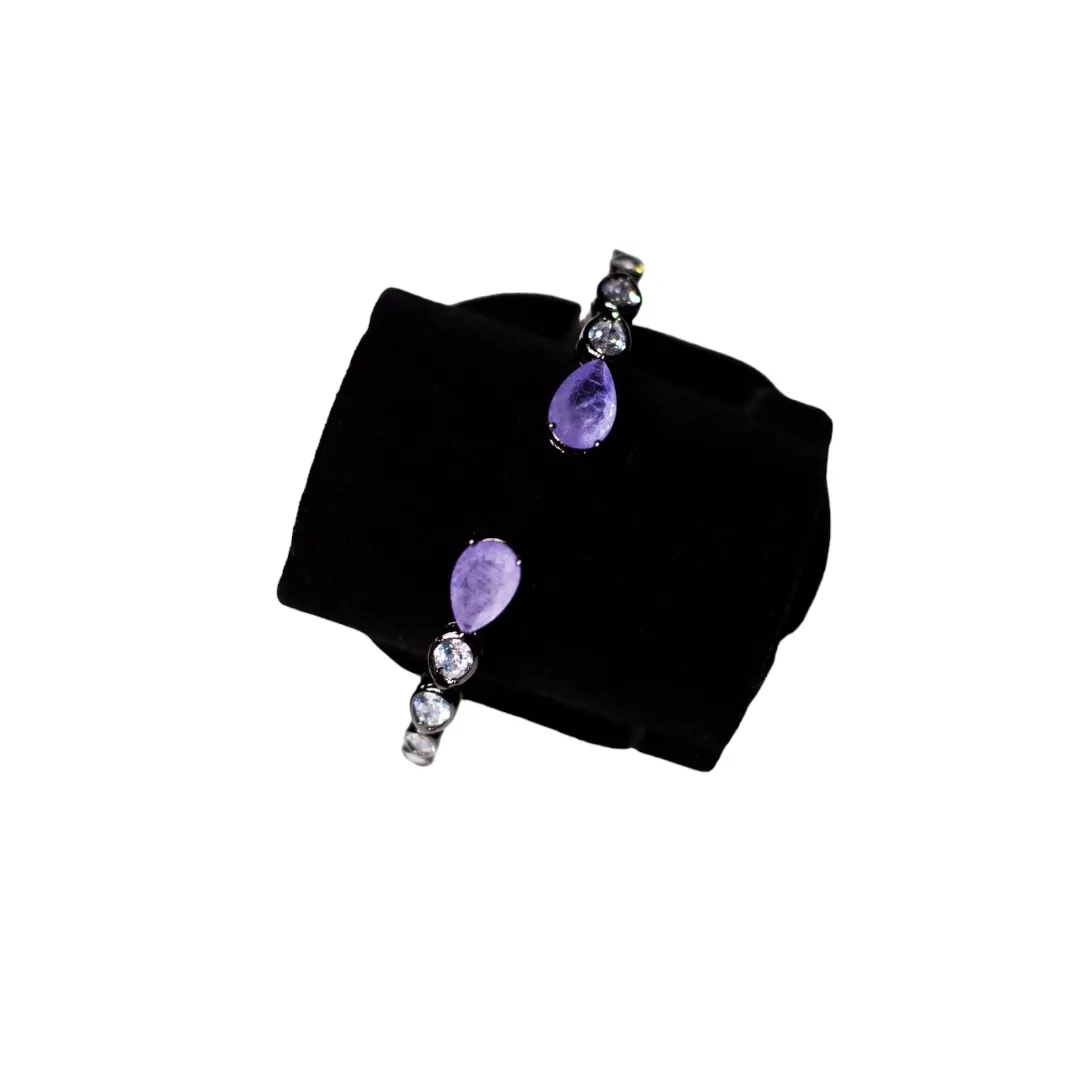 BRACELETE PEDRA FUSION ROXO  - BANHADO A RÓDIO NEGRO