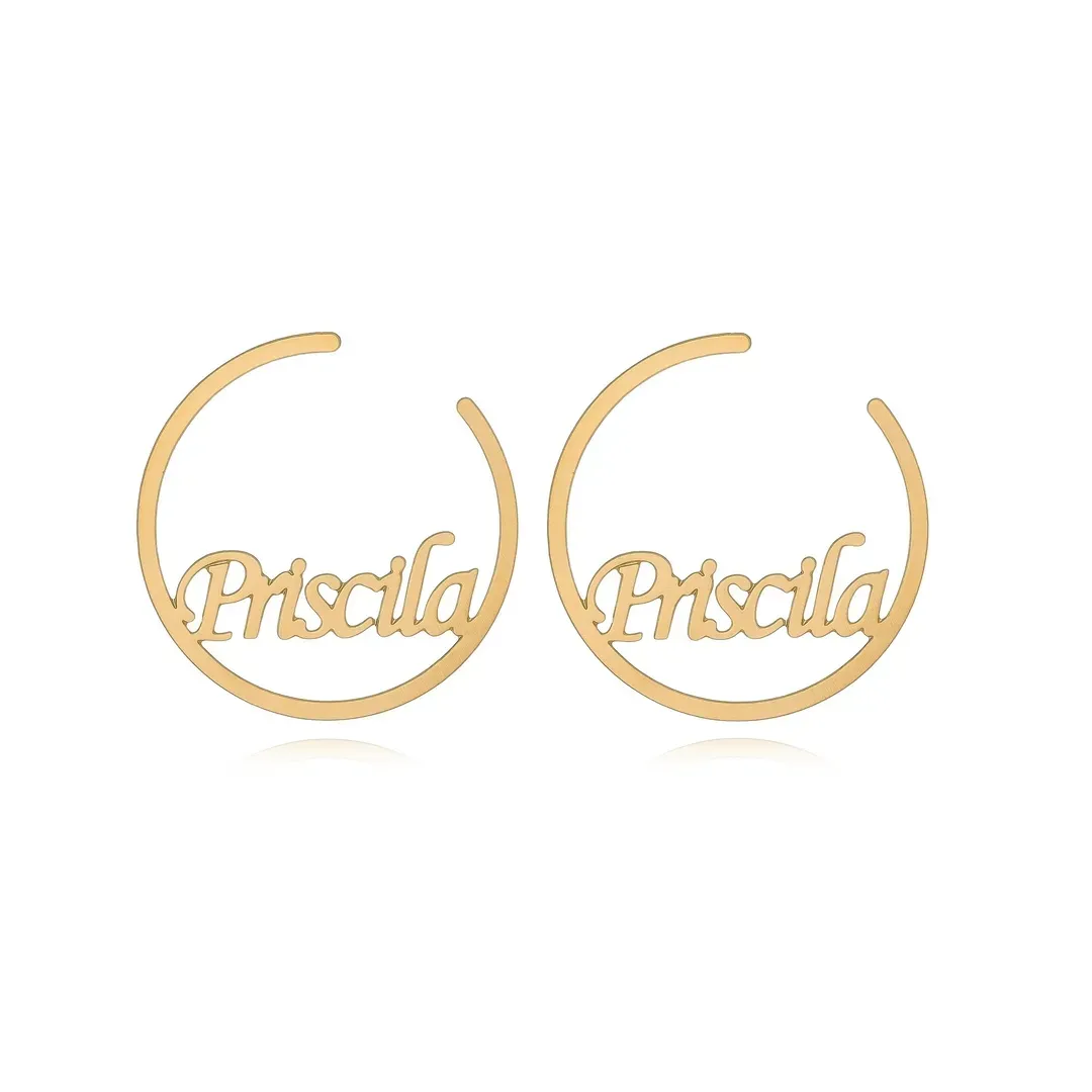 BRICO PERSONALIZADO ARGOLA COM NOME VAZADO  - BANHADA A OURO 18K