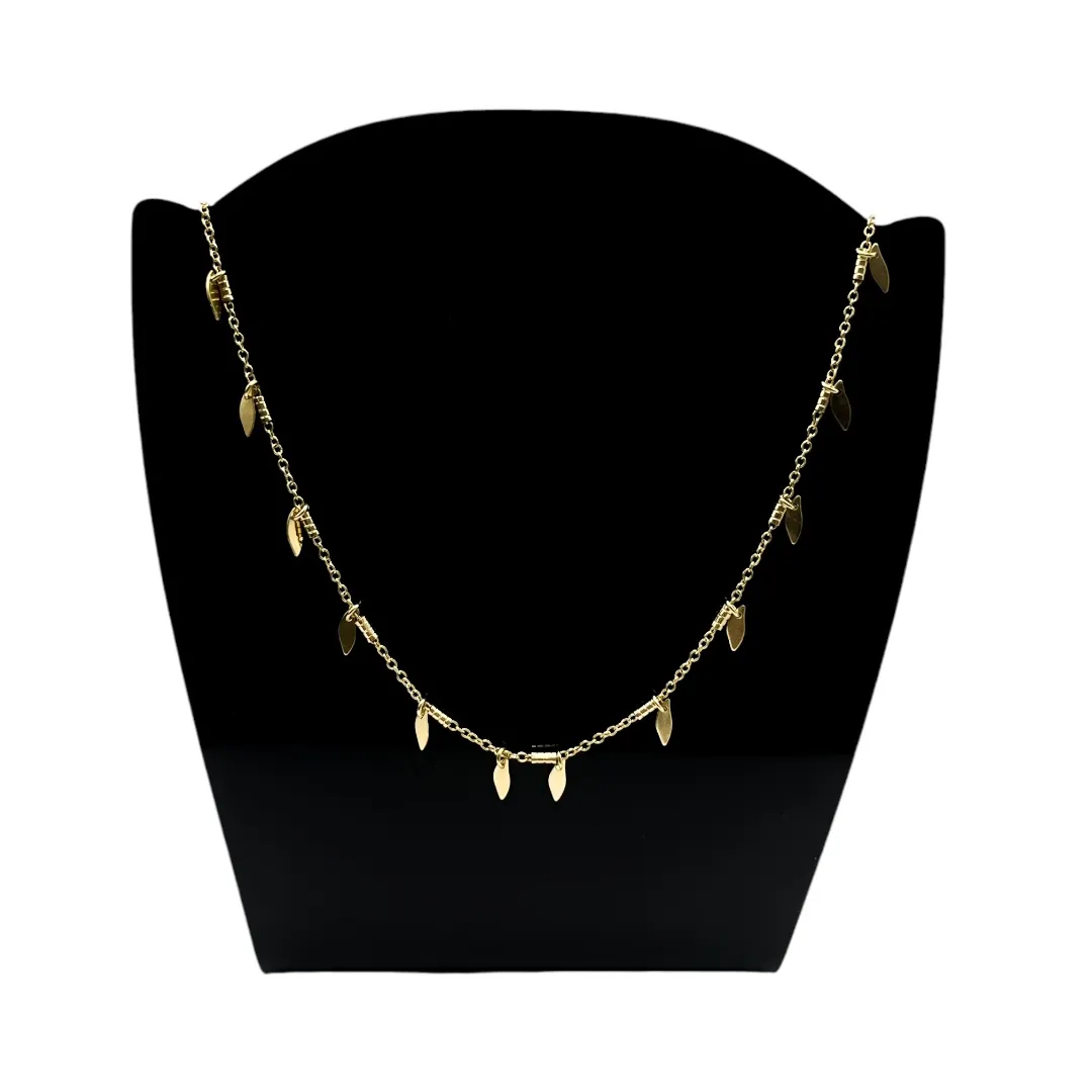 CHOKER FOLHAS COM PONTAS E PALITOS COM EXTENSOR  - BANHADO A OURO 18K